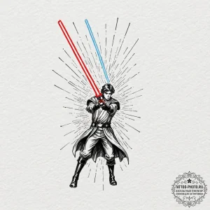 A minimalist tattoo of the lightsaber duel on... - эскиз тату (№1753615996_0, 27.07.2025 11:33) — tattoo-photo.ru