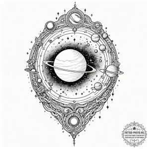 Tattoo sketch a satellite orbiting a planet,... - эскиз тату (№1753616591_0, 27.07.2025 11:43) — tattoo-photo.ru
