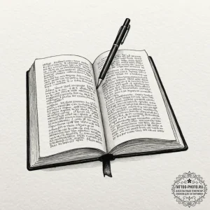 A detailed photo of a book's pages, with a si... - эскиз тату (№1753619452_0, 27.07.2025 12:30) — tattoo-photo.ru