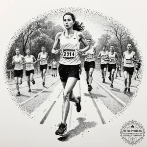 Tattoo design a marathon runner crossing the... - эскиз тату (№1753619835_0, 27.07.2025 12:37) — tattoo-photo.ru