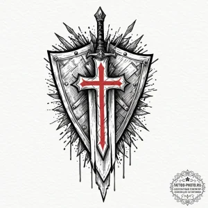 Tattoo design a pixelated sword and shield cr... - эскиз тату (№1753622484_0, 27.07.2025 13:21) — tattoo-photo.ru