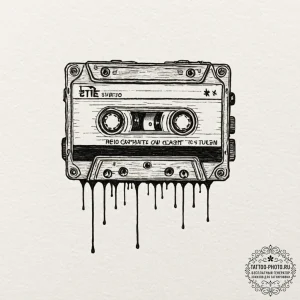 A neo-traditional tattoo of a cassette tape l... - эскиз тату (№1753622693_0, 27.07.2025 13:24) — tattoo-photo.ru