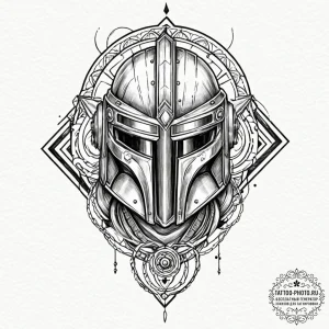Tattoo sketch a stylized bounty hunter's helm... - эскиз тату (№1753623279_0, 27.07.2025 13:34) — tattoo-photo.ru