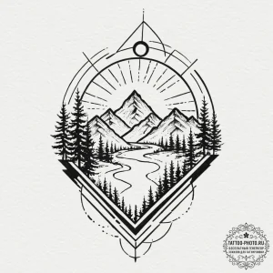 Tattoo sketch a geometric mountain range with... - эскиз тату (№1753625297_0, 27.07.2025 14:08) — tattoo-photo.ru