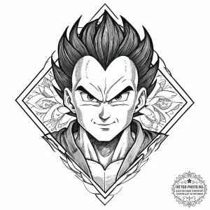 A neo-traditional portrait of vegeta from dra... - эскиз тату (№1753627736_0, 27.07.2025 14:48) — tattoo-photo.ru