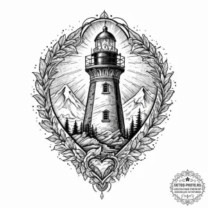 Tattoo design a lighthouse whose light beam f... - эскиз тату (№1753628529_0, 27.07.2025 15:02) — tattoo-photo.ru