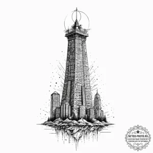 Tattoo design a towering skyscraper, symboliz... - эскиз тату (№1753630786_0, 27.07.2025 15:39) — tattoo-photo.ru