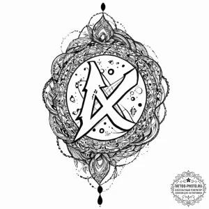 152. tattoo design: a "gadat" rune with swirl... - эскиз тату (№1753632204_0, 27.07.2025 16:03) — tattoo-photo.ru