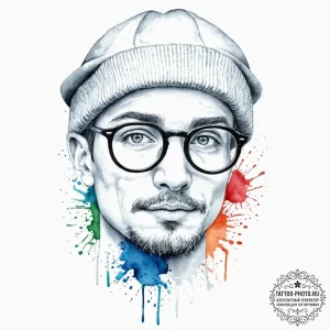 A linework portrait of lг©on with his round g... - эскиз тату (№1753633584_0, 27.07.2025 16:26) — tattoo-photo.ru