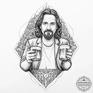 A neo-traditional tattoo of the dude from the... - эскиз тату (№1753634604_0, 27.07.2025 16:43) — tattoo-photo.ru