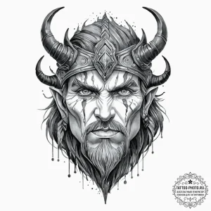Tattoo design: a portrait of svarog, his face... - эскиз тату (№1753638864_0, 27.07.2025 17:54) — tattoo-photo.ru
