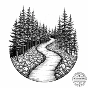 Tattoo design a winding path through a forest... - эскиз тату (№1753644131_0, 27.07.2025 19:22) — tattoo-photo.ru