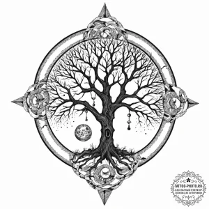 A gnarled, dead tree against a full moon, tat... - эскиз тату (№1753644523_0, 27.07.2025 19:28) — tattoo-photo.ru