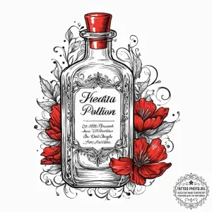 Tattoo sketch a glowing health potion bottle... - эскиз тату (№1753646933_0, 27.07.2025 20:08) — tattoo-photo.ru