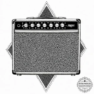 A close-up of a guitar amplifier, showing the... - эскиз тату (№1753647129_0, 27.07.2025 20:12) — tattoo-photo.ru
