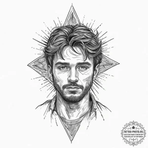 Tattoo sketch: a portrait of dazhbog, his fac... - эскиз тату (№1753649957_0, 27.07.2025 20:59) — tattoo-photo.ru