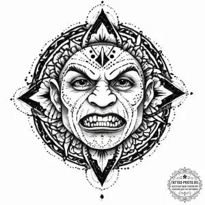 A trash polka tattoo of an orc's snarling fac... - эскиз тату (№1753654799_0, 27.07.2025 22:19) — tattoo-photo.ru