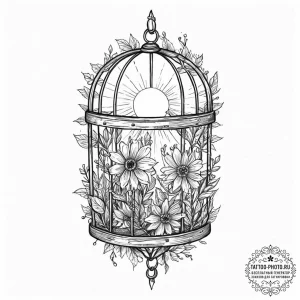Tattoo sketch a plant growing inside a cage,... - эскиз тату (№1753655209_0, 27.07.2025 22:26) — tattoo-photo.ru