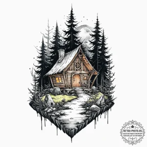 A tattoo design of baba yaga's hut on chicken... - эскиз тату (№1753656402_0, 27.07.2025 22:46) — tattoo-photo.ru