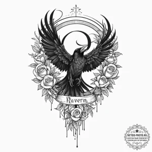 A raven unravelling into a ribbon of ink, ink... - эскиз тату (№1753657024_0, 27.07.2025 22:57) — tattoo-photo.ru