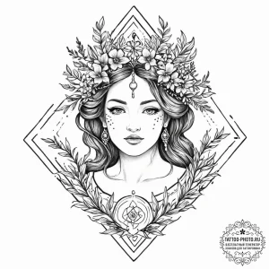 Tattoo design a virgo maiden as an ancient wi... - эскиз тату (№1753658617_0, 27.07.2025 23:23) — tattoo-photo.ru
