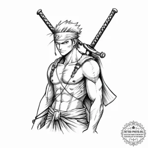 A sketch of roronoa zoro from one piece, with... - эскиз тату (№1753658807_0, 27.07.2025 23:26) — tattoo-photo.ru