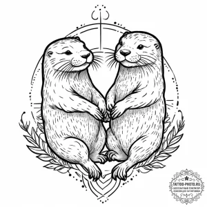 Tattoo design a pair of otters holding hands,... - эскиз тату (№1753660588_0, 27.07.2025 23:56) — tattoo-photo.ru