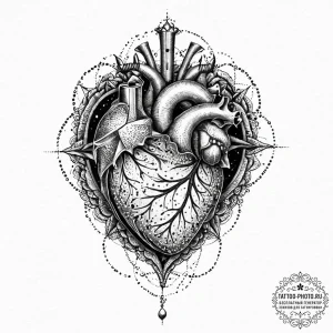 Tattoo sketch a human heart with abstract pro... - эскиз тату (№1753662993_0, 28.07.2025 00:36) — tattoo-photo.ru