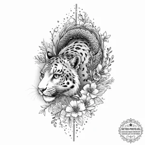 Snow leopard, artistic tattoo sketch, detaile... - эскиз тату (№1753663379_0, 28.07.2025 00:42) — tattoo-photo.ru