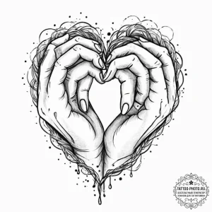 Tattoo design a heart made of intertwined fin... - эскиз тату (№1753663983_0, 28.07.2025 00:53) — tattoo-photo.ru