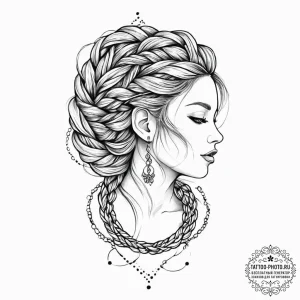 Tattoo design: a stylized female figure with... - эскиз тату (№1753664781_0, 28.07.2025 01:06) — tattoo-photo.ru