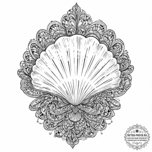 Shell, ink illustration for tattoo, bold outl... - эскиз тату (№1753666729_0, 28.07.2025 01:38) — tattoo-photo.ru