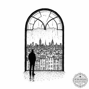 A silhouette of a person standing in a large,... - эскиз тату (№1753667721_0, 28.07.2025 01:55) — tattoo-photo.ru
