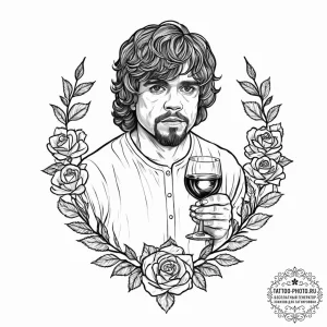 A sketch of tyrion lannister with a glass of... - эскиз тату (№1753668119_0, 28.07.2025 02:01) — tattoo-photo.ru