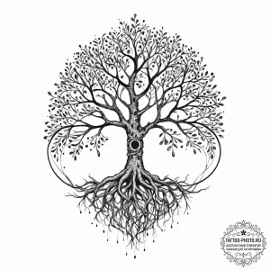 Tattoo sketch a tree with roots wrapping arou... - эскиз тату (№1753672147_0, 28.07.2025 03:09) — tattoo-photo.ru