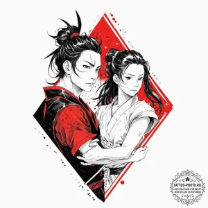 A watercolor tattoo of the main characters fr... - эскиз тату (№1753672351_0, 28.07.2025 03:12) — tattoo-photo.ru
