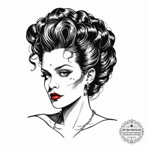 A linework tattoo of the bride of frankenstei... - эскиз тату (№1753672958_0, 28.07.2025 03:22) — tattoo-photo.ru