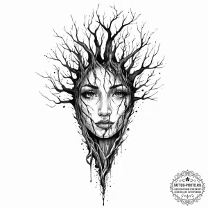 Tattoo sketch a powerful, twisting tree trunk... - эскиз тату (№1753674907_0, 28.07.2025 03:55) — tattoo-photo.ru