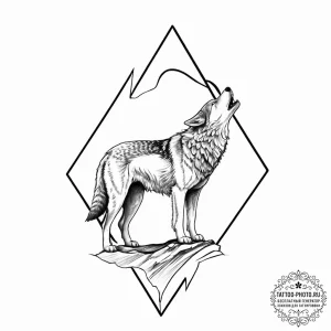 Tattoo design a lone wolf standing calmly in... - эскиз тату (№1753675293_0, 28.07.2025 04:01) — tattoo-photo.ru