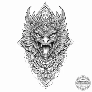 Aztec feathered serpent (quetzalcoatl), tatto... - эскиз тату (№1753675678_0, 28.07.2025 04:07) — tattoo-photo.ru