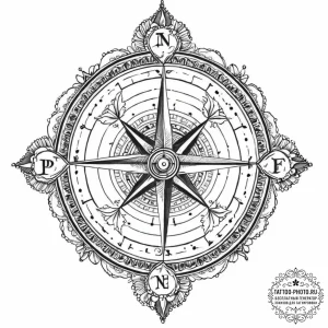 Tattoo design an old, ornate compass, but ins... - эскиз тату (№1753676266_0, 28.07.2025 04:17) — tattoo-photo.ru