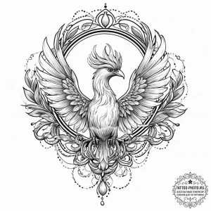 Firebird, ink illustration for tattoo, black... - эскиз тату (№1753682216_0, 28.07.2025 05:56) — tattoo-photo.ru