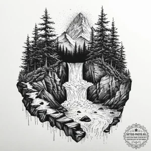 A frozen waterfall, captured in intricate det... - эскиз тату (№1753683596_0, 28.07.2025 06:19) — tattoo-photo.ru