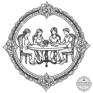 Tattoo design a subtle silhouette of a family... - эскиз тату (№1753687184_0, 28.07.2025 07:19) — tattoo-photo.ru