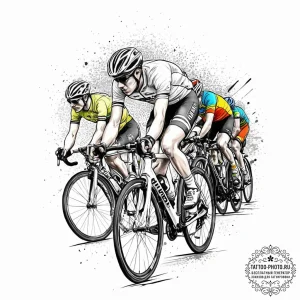 A shot of a professional cyclist in a peloton... - эскиз тату (№1753688746_0, 28.07.2025 07:45) — tattoo-photo.ru