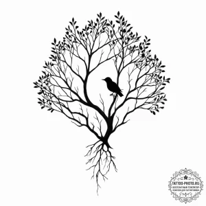 Tattoo design a bird's silhouette, with a tre... - эскиз тату (№1753688949_0, 28.07.2025 07:49) — tattoo-photo.ru