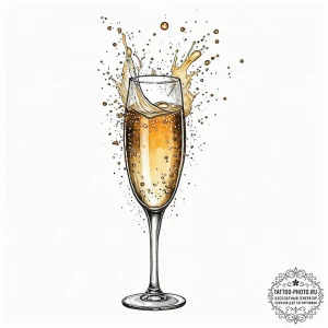 A shot of a glass of champagne, with bubbles... - эскиз тату (№1753690902_0, 28.07.2025 08:21) — tattoo-photo.ru