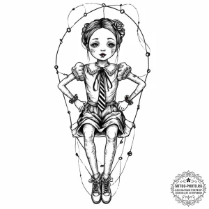 Marionette with cut strings, tattoo flash she... - эскиз тату (№1753691886_0, 28.07.2025 08:38) — tattoo-photo.ru