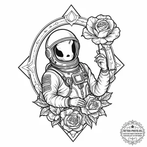 An astronaut discovering an alien artifact, t... - эскиз тату (№1753696862_0, 28.07.2025 10:01) — tattoo-photo.ru