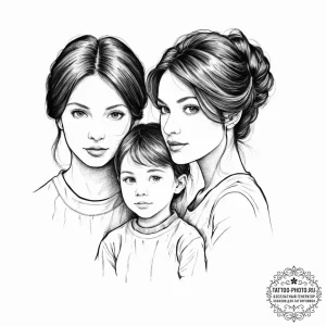 Tattoo sketch a family portrait in a simple,... - эскиз тату (№1753697827_0, 28.07.2025 10:17) — tattoo-photo.ru